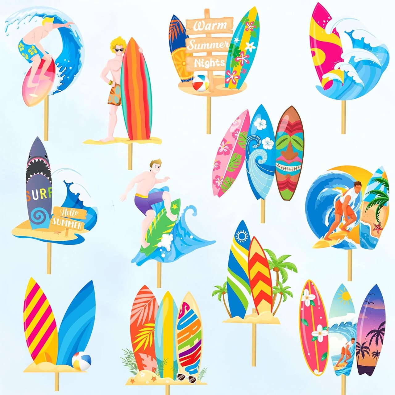 Surfboard Theme Centerpiece Sticks Summer Surfing Party Decorations Beach Surf Party Table Topper for Summer Beach Party Surfing Baby Shower Supplies